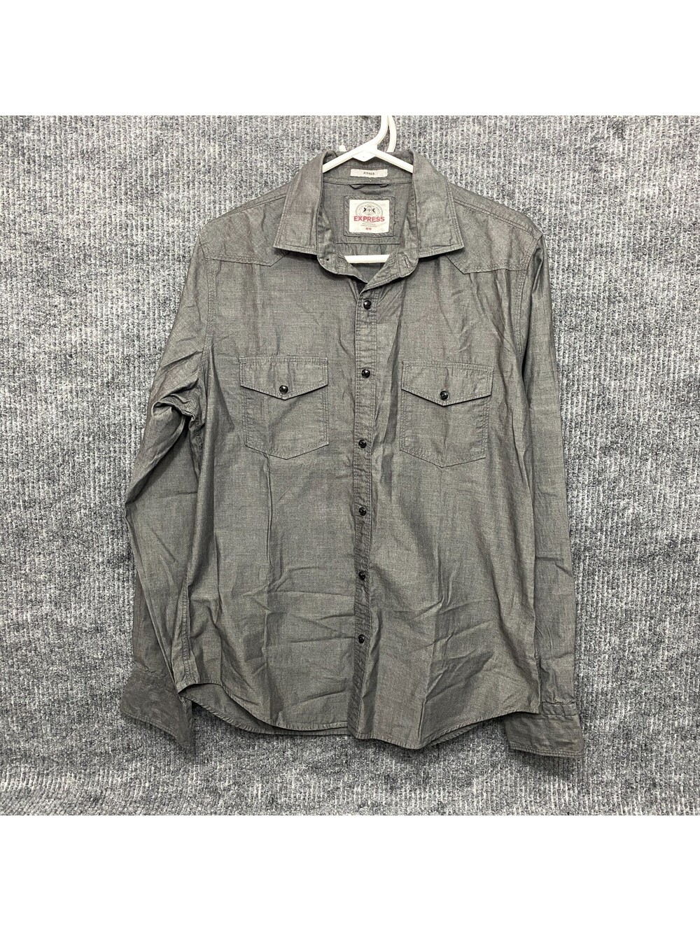 Express Metal Snap Shirt Mens M Metallic Gray Long Sleeve Western Pockets Cowboy